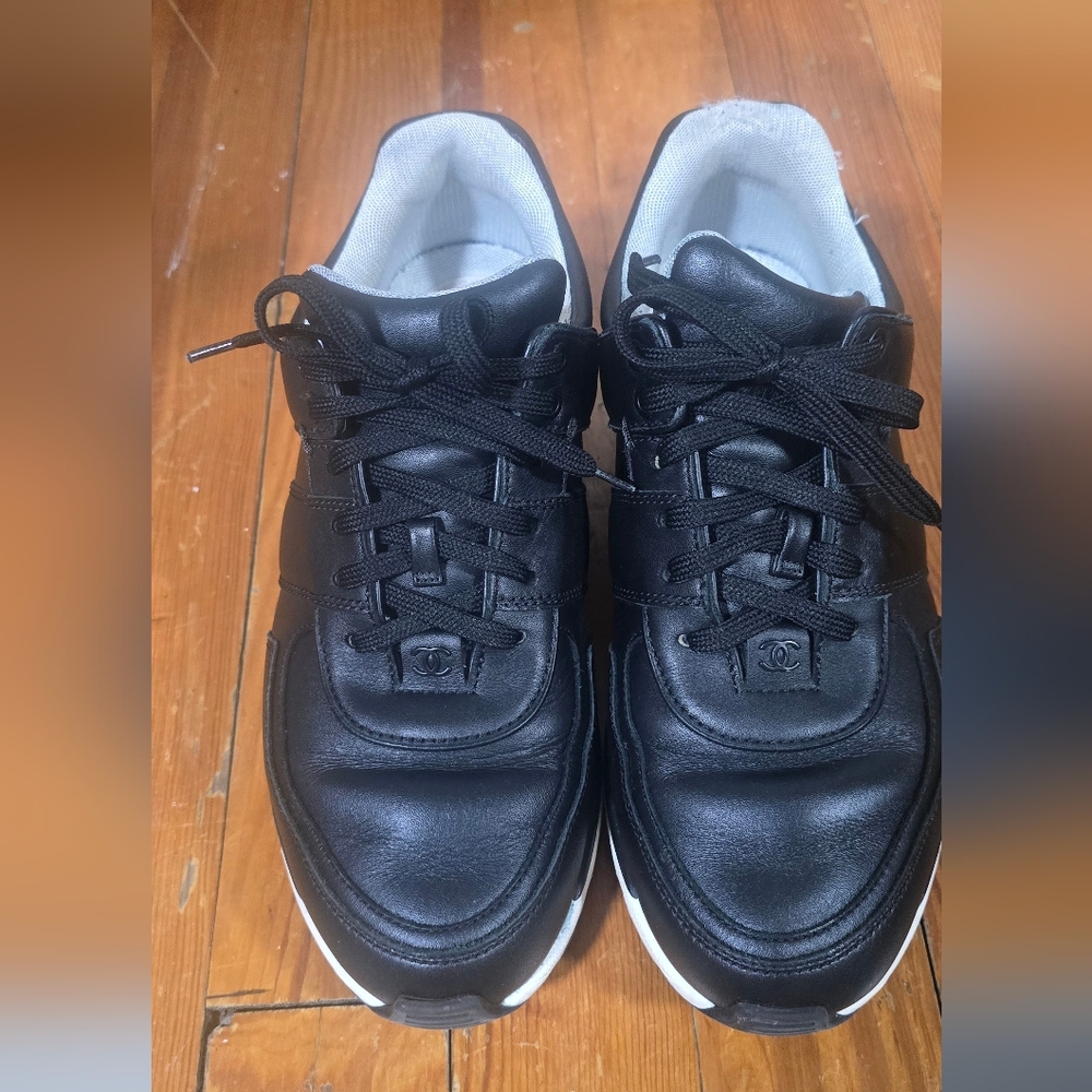 CHANEL Black and White Womens Sneakers